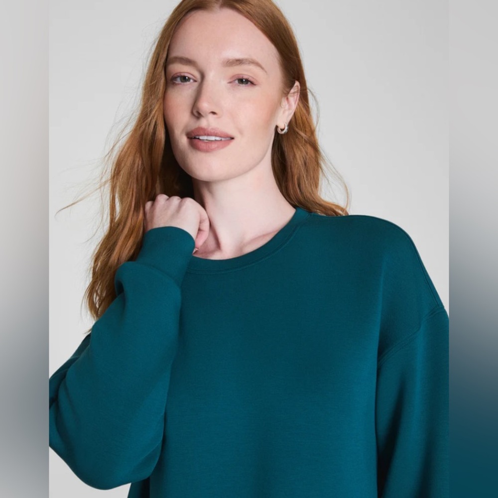 SPANX AirEssentials Long Sleeve crew Sweatshirt in emerald bay NEW size XS - Picture 11 of 11